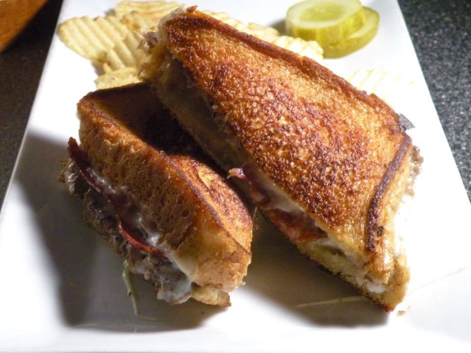 Short Rib Grilled Cheese with tomato and applewood smoked bacon on Texas Toast at The Pines Tavern Bristol PA